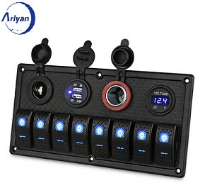 8 Position Gang Combination Switch Panel Rocker Switch Panel For Car Boat ATV UTV Camper Caravans Travel Trailer