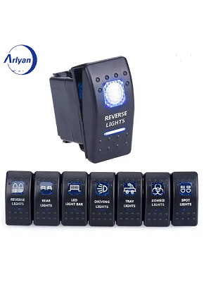 SPST 12V 20A Rocker Switch 5 Pin Waterproof Switch Blue Led