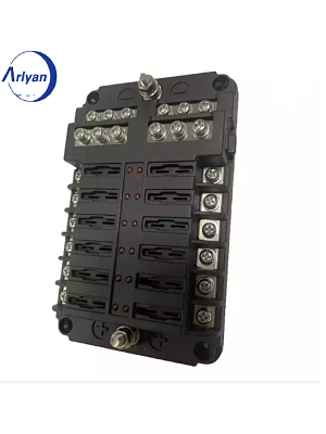 12-Way 12V Blade Fuse Block 12 Volt Automotive Fuse Box Holder Waterproof with Negative Bus 5A 10A 15A 20A Fuse